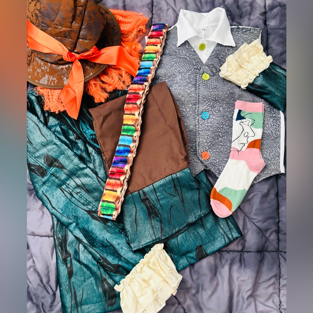 Mad Hatter Colorful Costume Set with Accessories